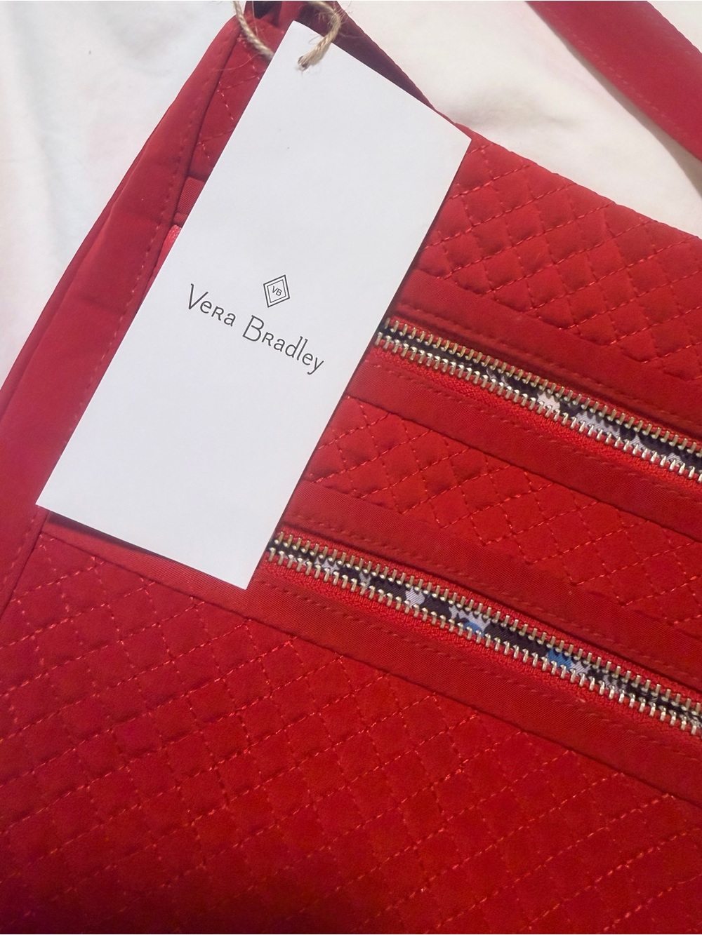 Vera Bradley Quilted Red Crossbody with Iconic Triple Zip Hipster, New With Tag